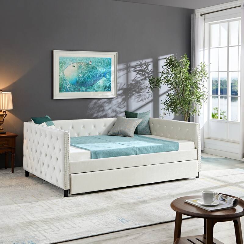 Full Size Velvet Daybed with wheels