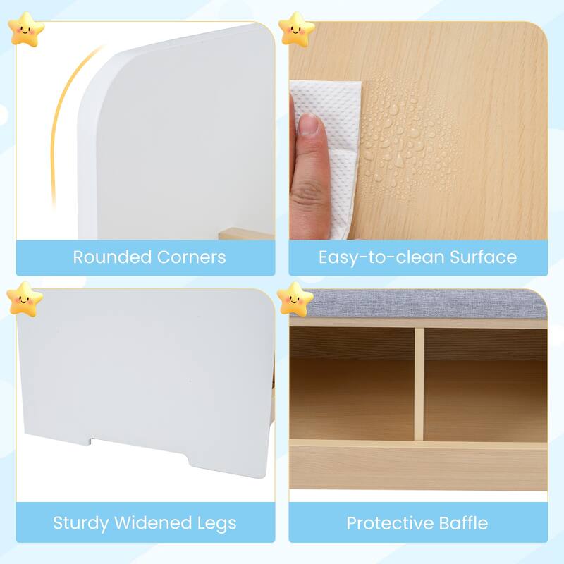 Gymax Kids Reading Nook w/Bench Bookshelf & 2 Cubbies Removable Padded