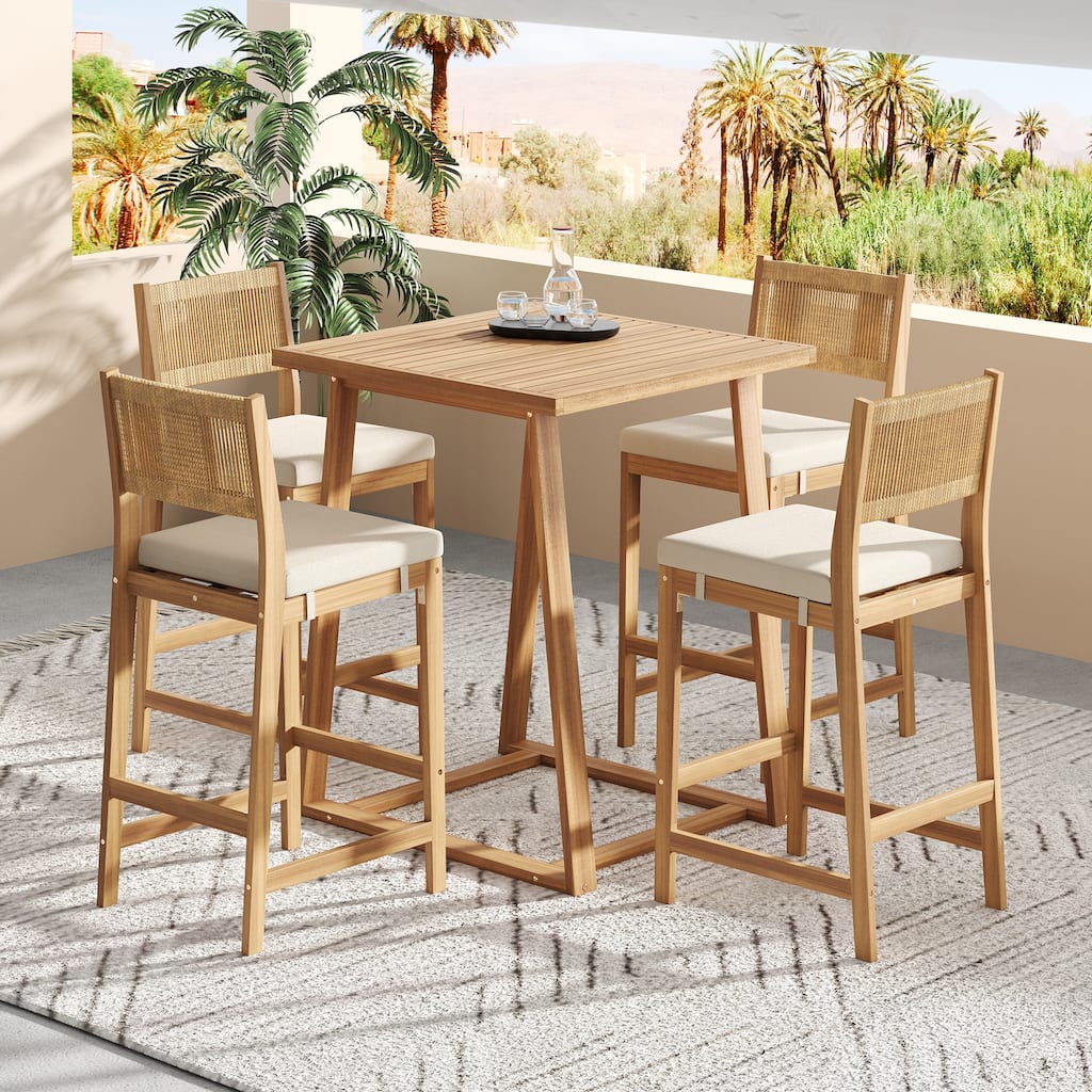 Christopher Knight Home - Hudson 5-Piece Acacia Wood Outdoor Bar Set