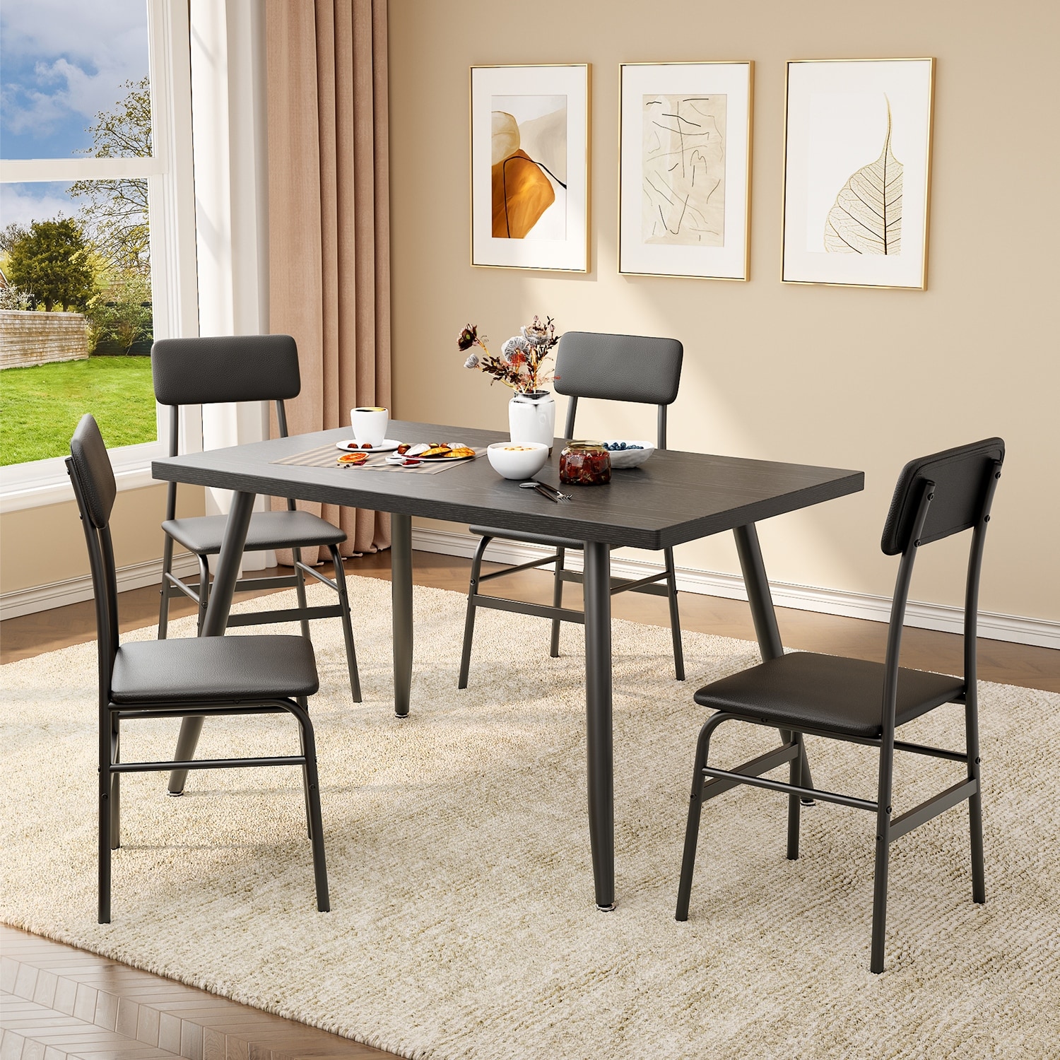 【送料無料】Industrial Mid Dining Table 5-Piece Mid-Century Rectangular Dining Table, Industrial Kitchen