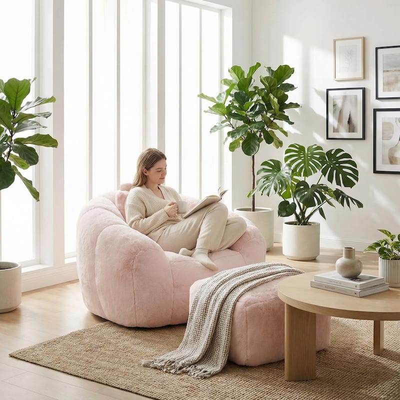 HOMYLIN Giant Bean Bag Chair with Footstool, Soft Lounge Seat