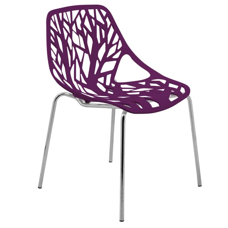 Asbury Stackable Dining Chair with Chrome Legs Side Chair with Modern Cut-Out Design Backrest