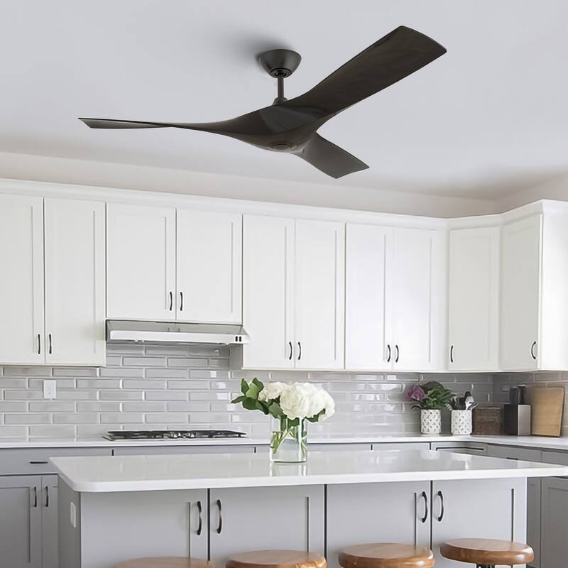 52" Black/ Brown Modern Downrod Ceiling Fan with Remote Control