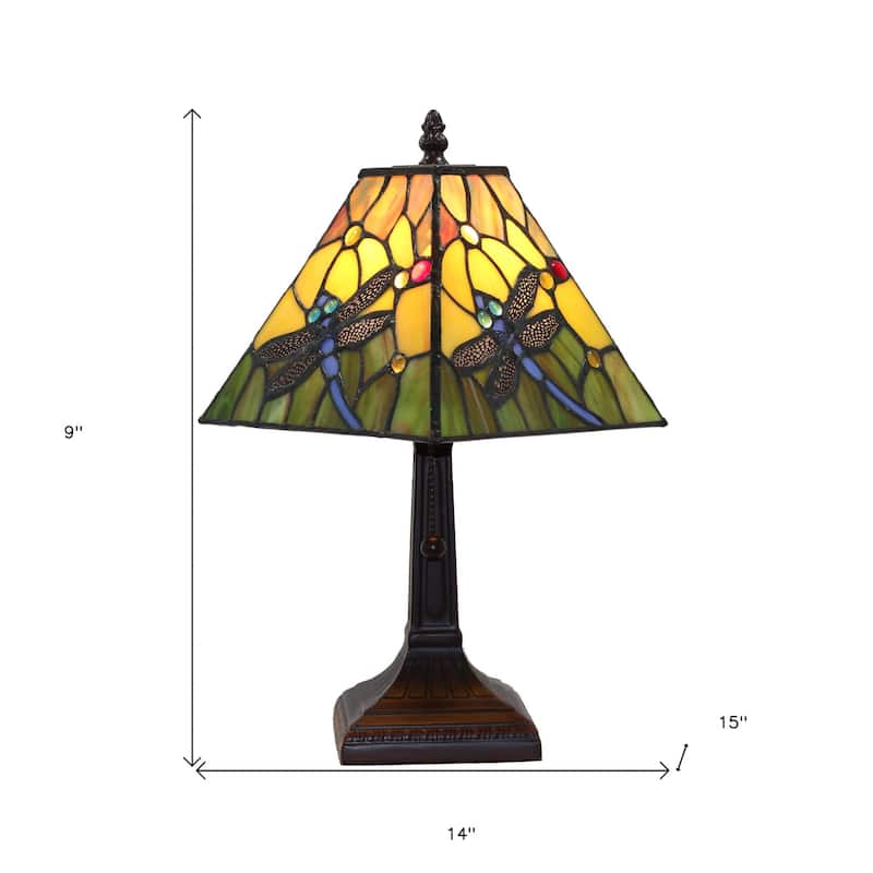 HomeRoots 15" Tiffany Style Blue Dragonflies Table Lamp - 14X15X9
