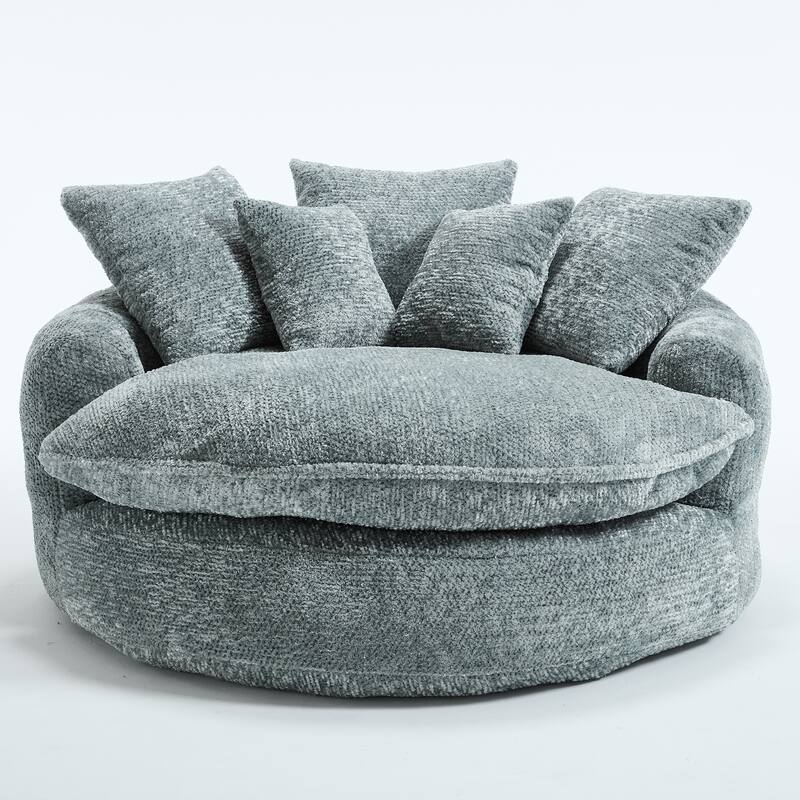 55" Modern Long Polyester Foam Round Bean Bag Sofa Chair with Pillows