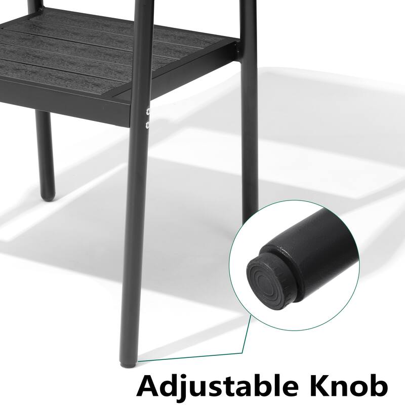 9-Piece Outdoor Patio Dining Set Wood-Like Table Top Alumium Umbrella Hole Table with Stackable Armrest Chairs