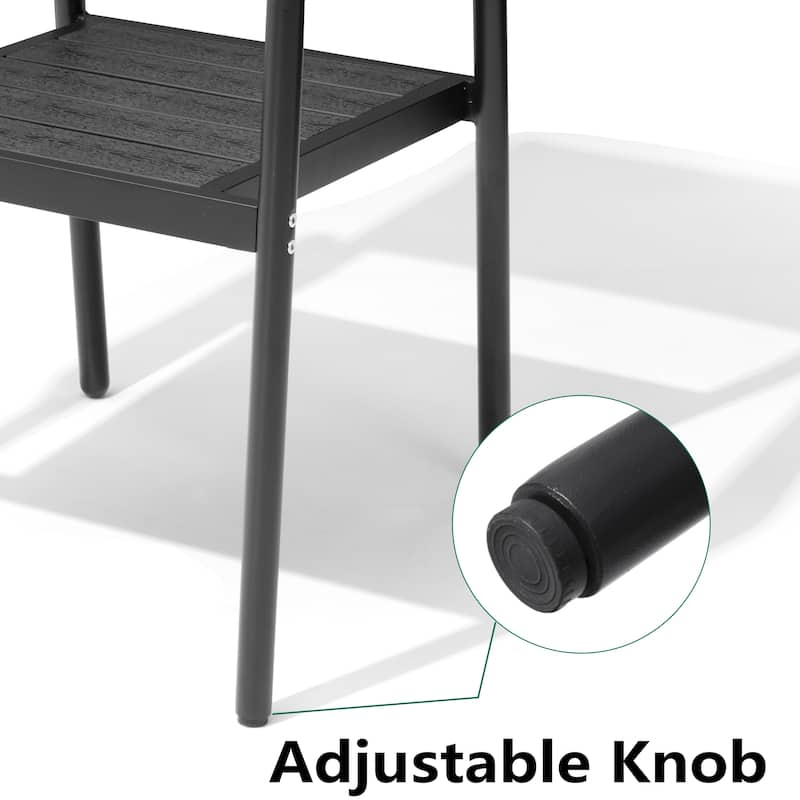 9PC Outdoor Patio Dining Set Wood-Like Aluminum Table with Stackable Armchairs,Double Top Market Umbrella and Wheel Base