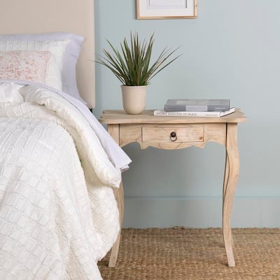 Unfinished Mindi Wood Side Table With Drawer by East at Main - 26" x 18" x 26"