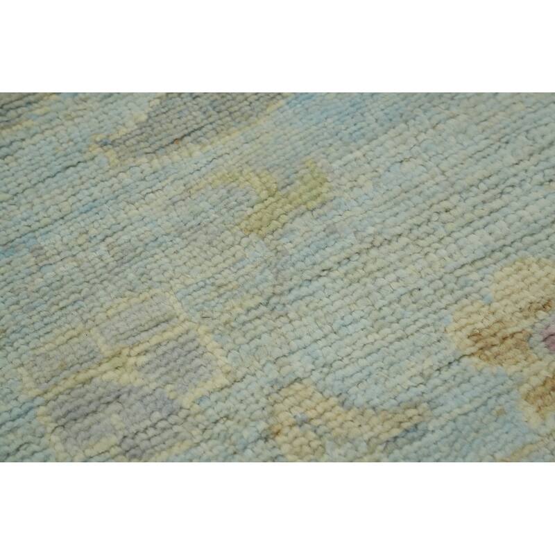 Handmade Blue Oushak Vegetable Dye Area Rug, Floral Geometric Carpet - 10' 3'' X 7' 11''