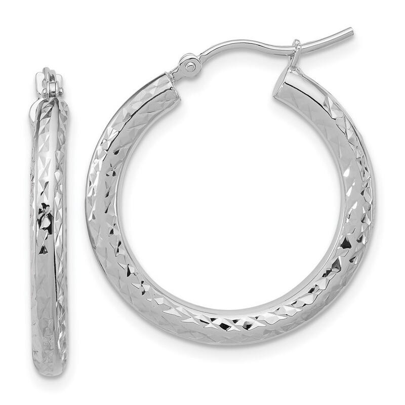 Curata 14k White Gold Sparkle Cut Round Hoop Earrings - 25x25mm