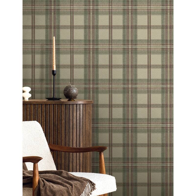 Harry & Grace Herringbone Plaid Premium Matte Non-Woven Peel and Stick Wallpaper