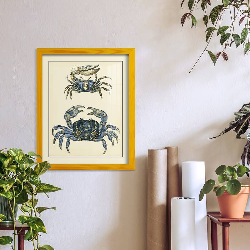 Antique Blue Crabs II -Framed Print w/glass-Cherry Red