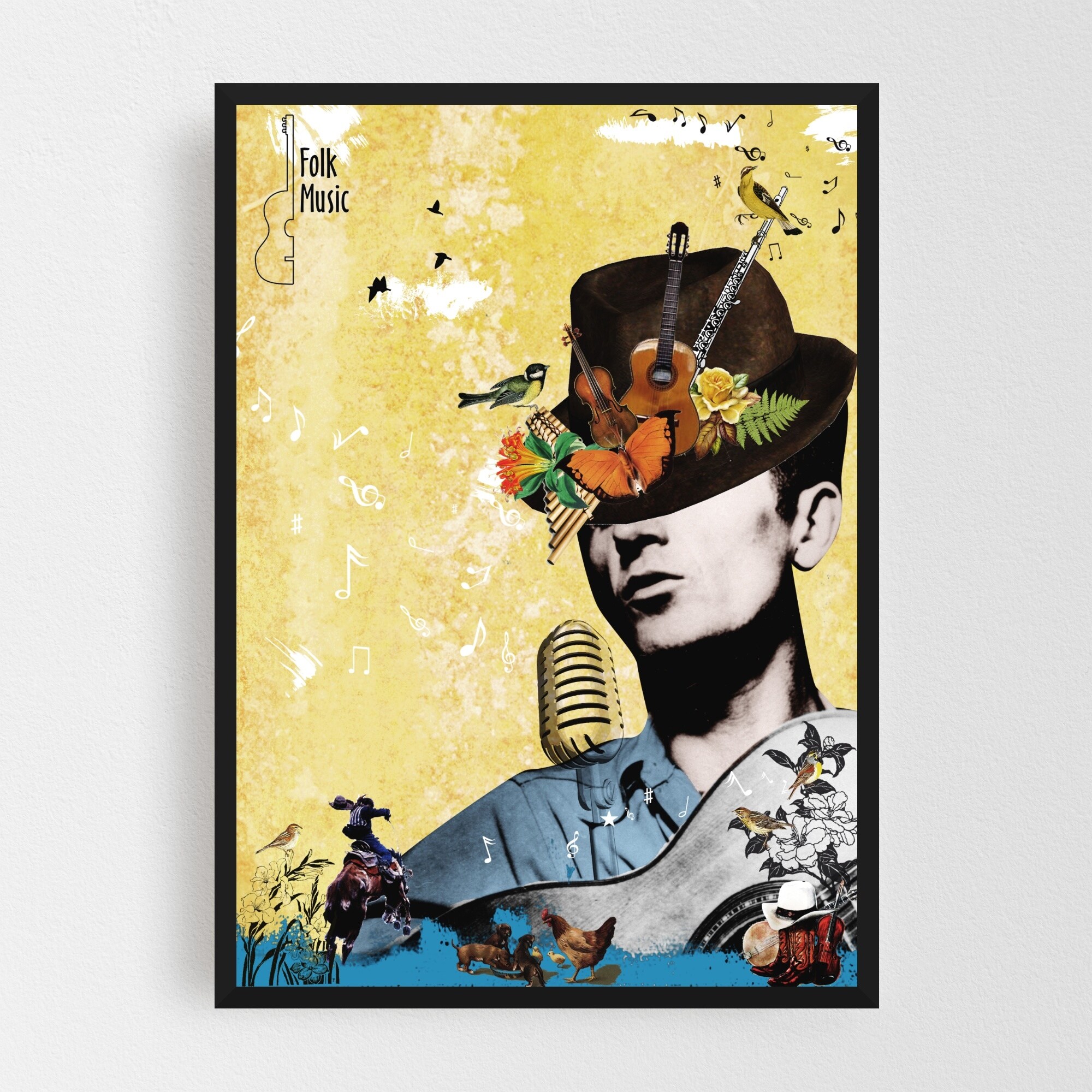 Shop Cartoon Music Rustic Vintage Collage Framed Wall Art Print Overstock 31239943