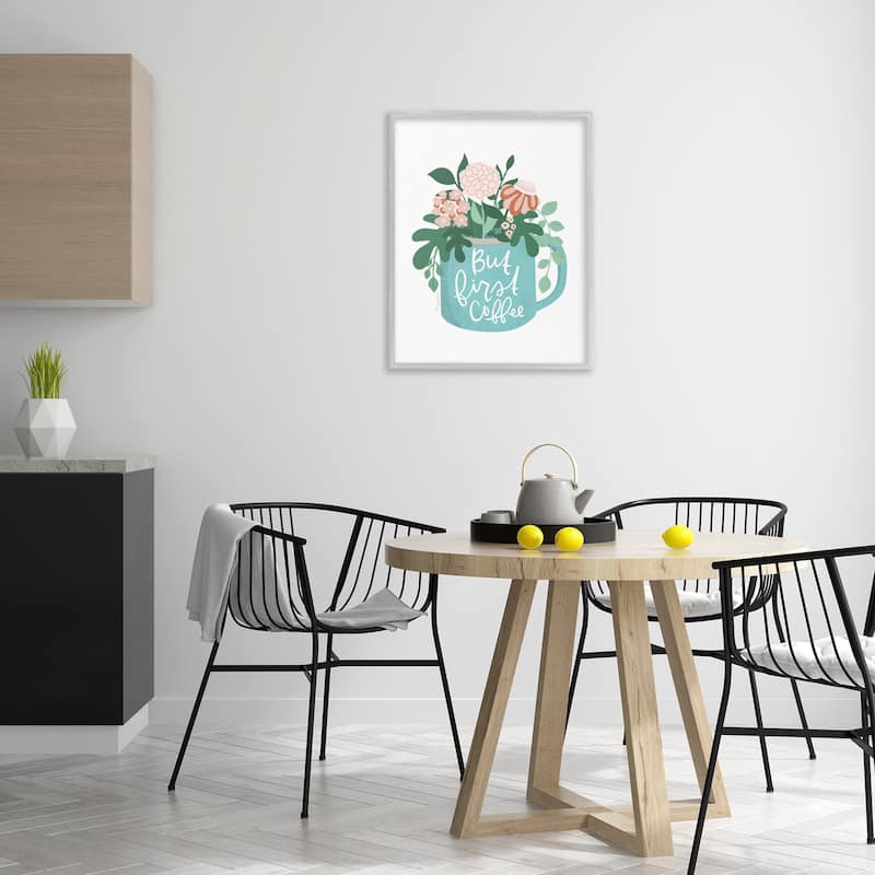 Stupell Floral But First Coffee Framed Giclee Art Design By Mandy Ford Art + Illustration