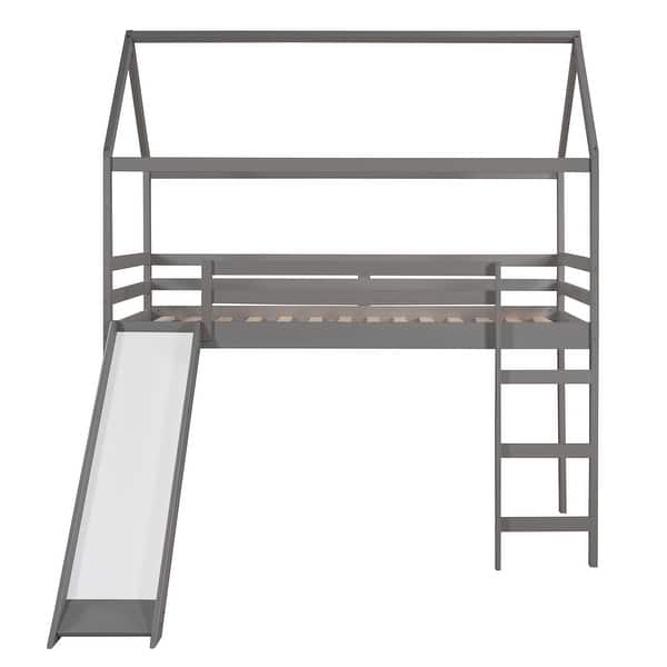slide 2 of 15, Twin Loft Bed with Slide & Ladder - Gray Finish for a Fun Bedroom Setup Grey - Twin