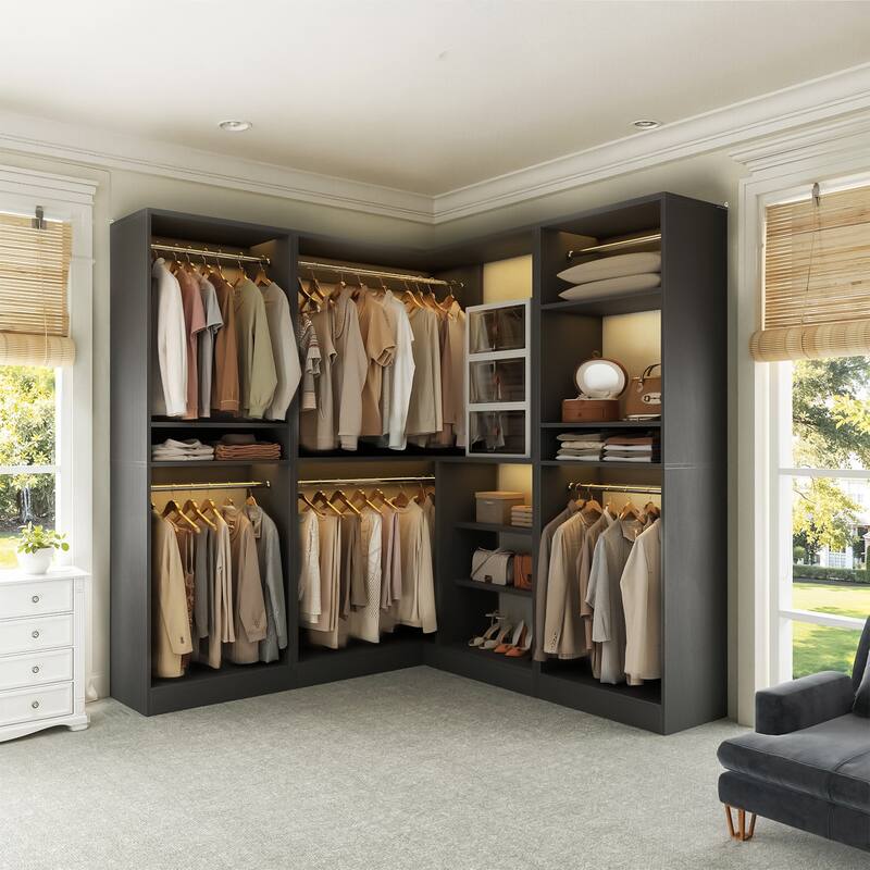 Cimly Set of 3 Freestanding Closet System with Hanging Rods, Corner Closet Organizer with Adjustable Storage Shelves