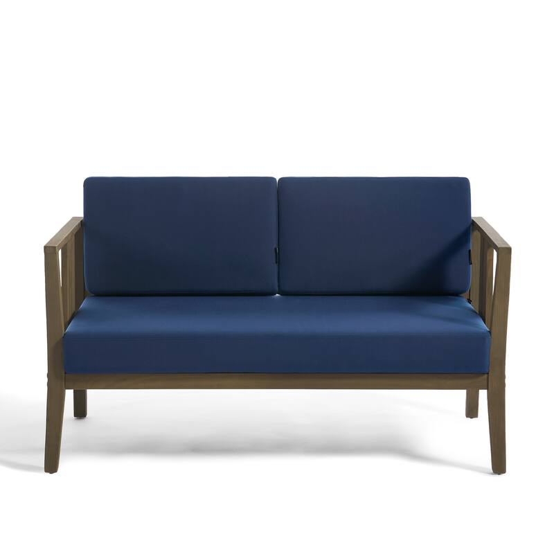 Casual 53"W Outdoor Patio Loveseat Set In Solid Teak Wood with Cushion