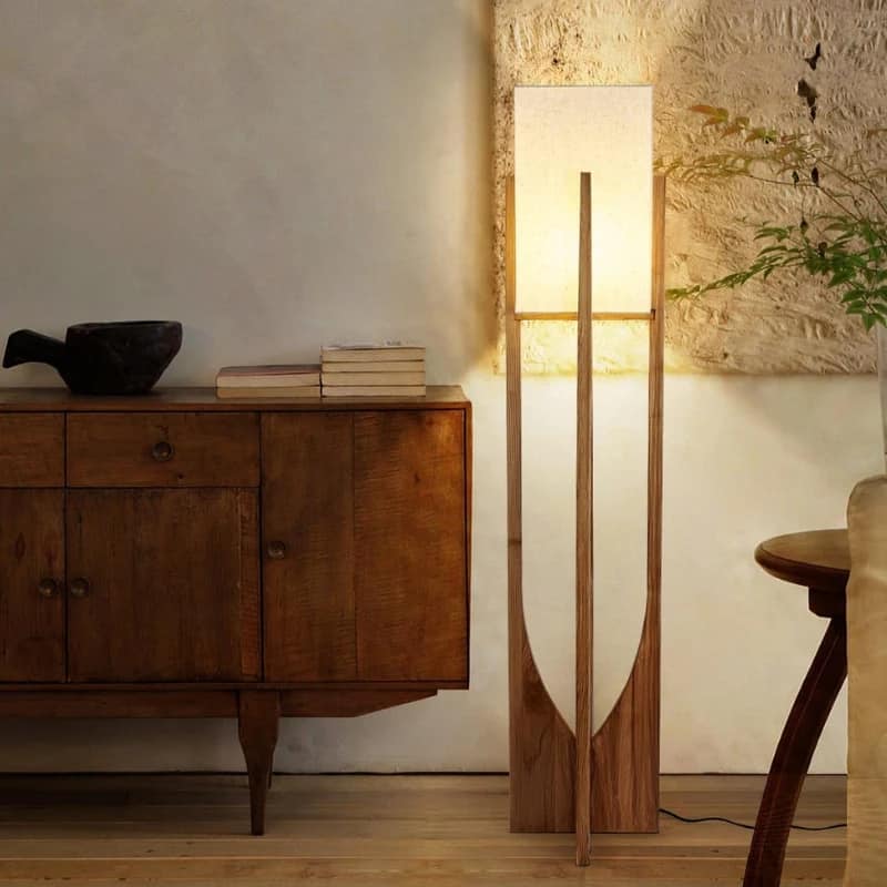 Solid Wood Modern Floor Lamp with Fabric Shade