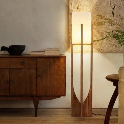 Solid Wood Modern Floor Lamp with Fabric Shade