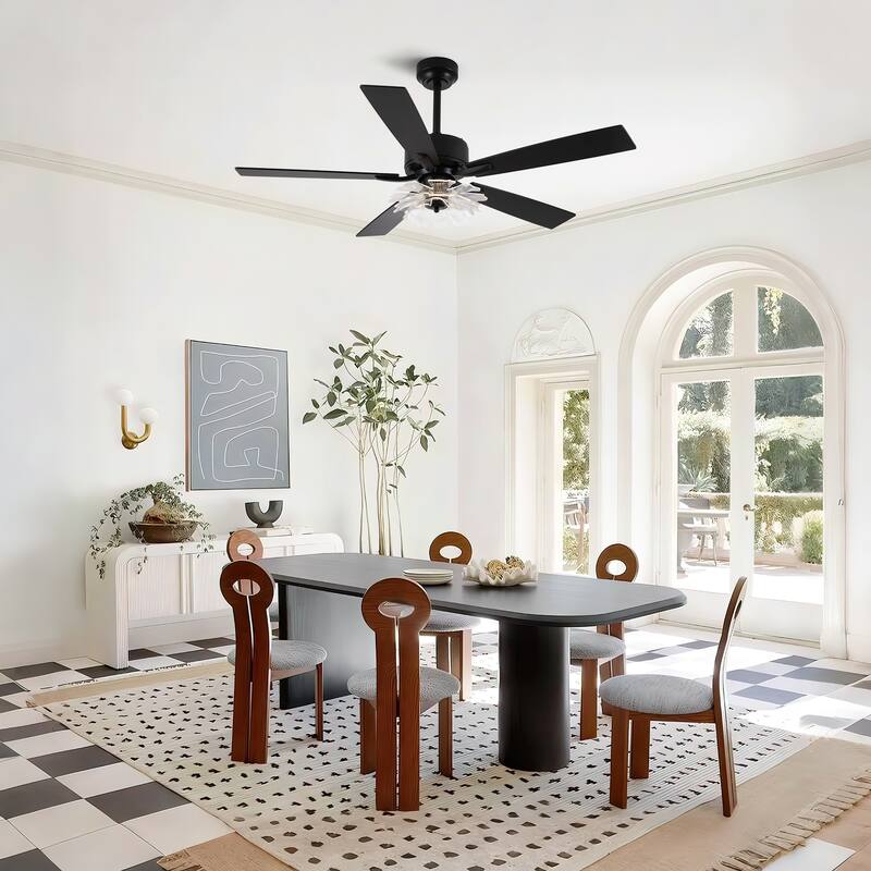 52-inch Industrial Acrylic Matte Black DC Ceiling Fan with Light and Remote