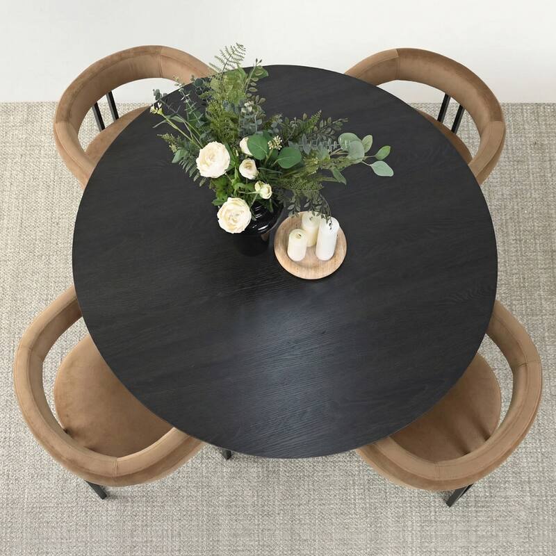 Modern Velvet Upholstered Dining Armchairs with Black Metal Legs (Set of 2/4/6)