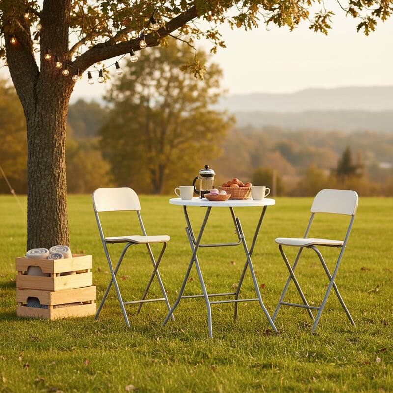 HOMYLIN 31.5" Folding Round Bar Table with Metal Frame for Indoor/Outdoor