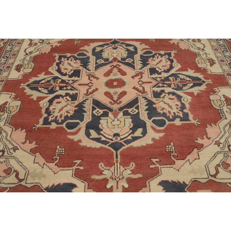 Hand Knotted Oriental 100% Wool Carpet Traditional Medallion Oranges & Rust Heriz (serapi) Area Rug - 10' 1'' X 8' 2''