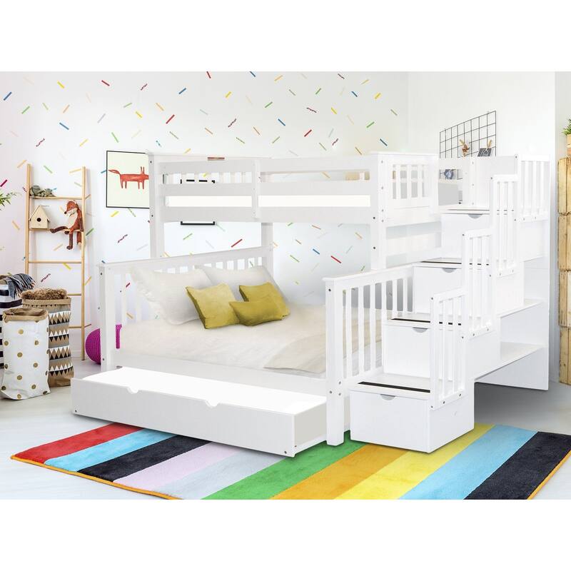 Taylor & Olive Trillium Twin over Full Stairway Bunk Bed, Full Trundle