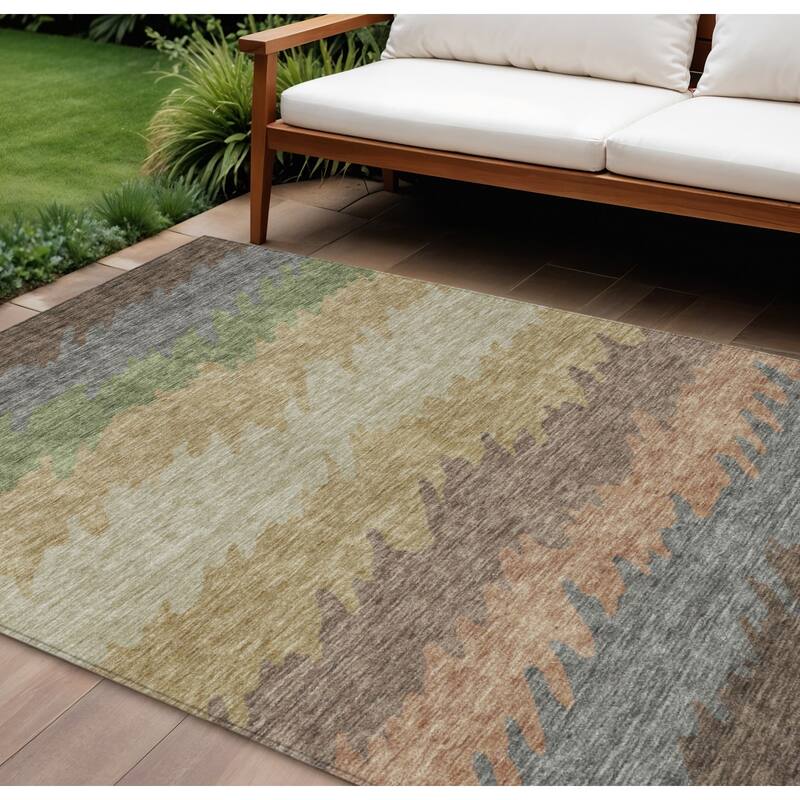 HomeRoots Striped Transitional Rectangle Outdoor Rug - 10' X 14'