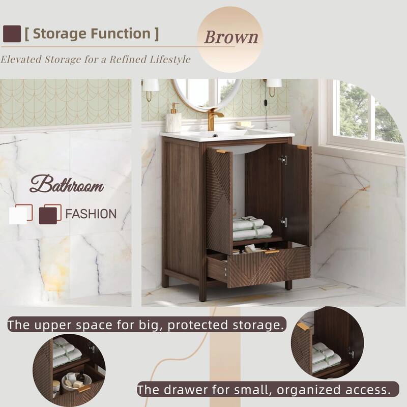 24-Inch Bathroom Vanity with Sink Combo, Modern Design, Single Faucet Hole