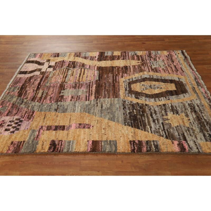 Abstract Geometric Moroccan Oriental Rug Hand-Knotted Wool Carpet - 5'3" x 6'6"