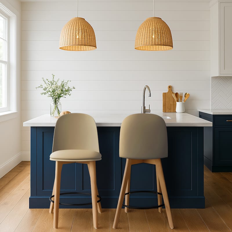 25" Plastic Armless Bar Stool Chair Dowel Natural Wood Eiffel Legs For Kitchen Counter Height Dining