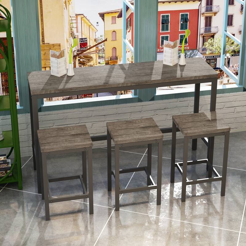 Counter Height Extra Long Dining Table Set with 3 Stools