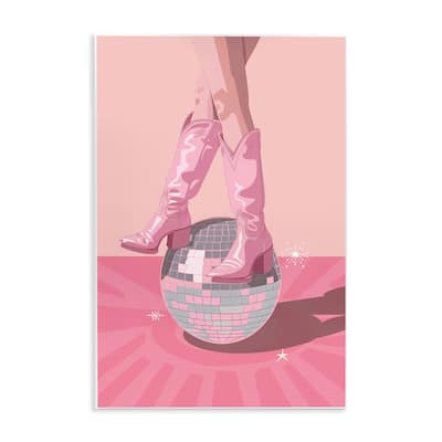 Stupell Pink Disco Cowgirl Balancing Wall Plaque Art Design By LSR Design Studio