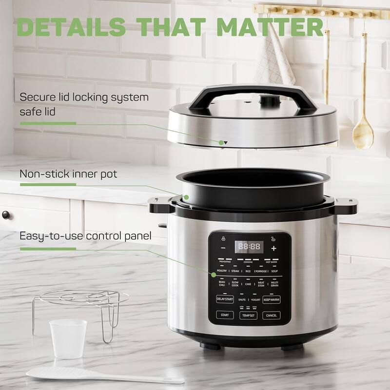 Electric Pressure Cooker, Upgraded 6 Quart/8 Quart 12-in-1 Multicooker, Stainless Steel Slow Cooker, Rice Cooker, Steamer, Sauté