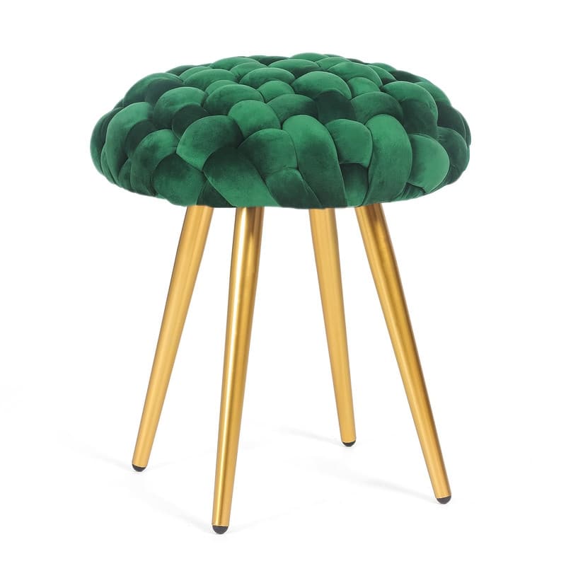 Adeco Round Velvet Ottoman Foot Rest Stool