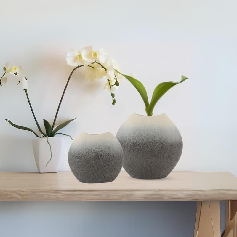 Set of Two Modern Gray Ceramic Vases