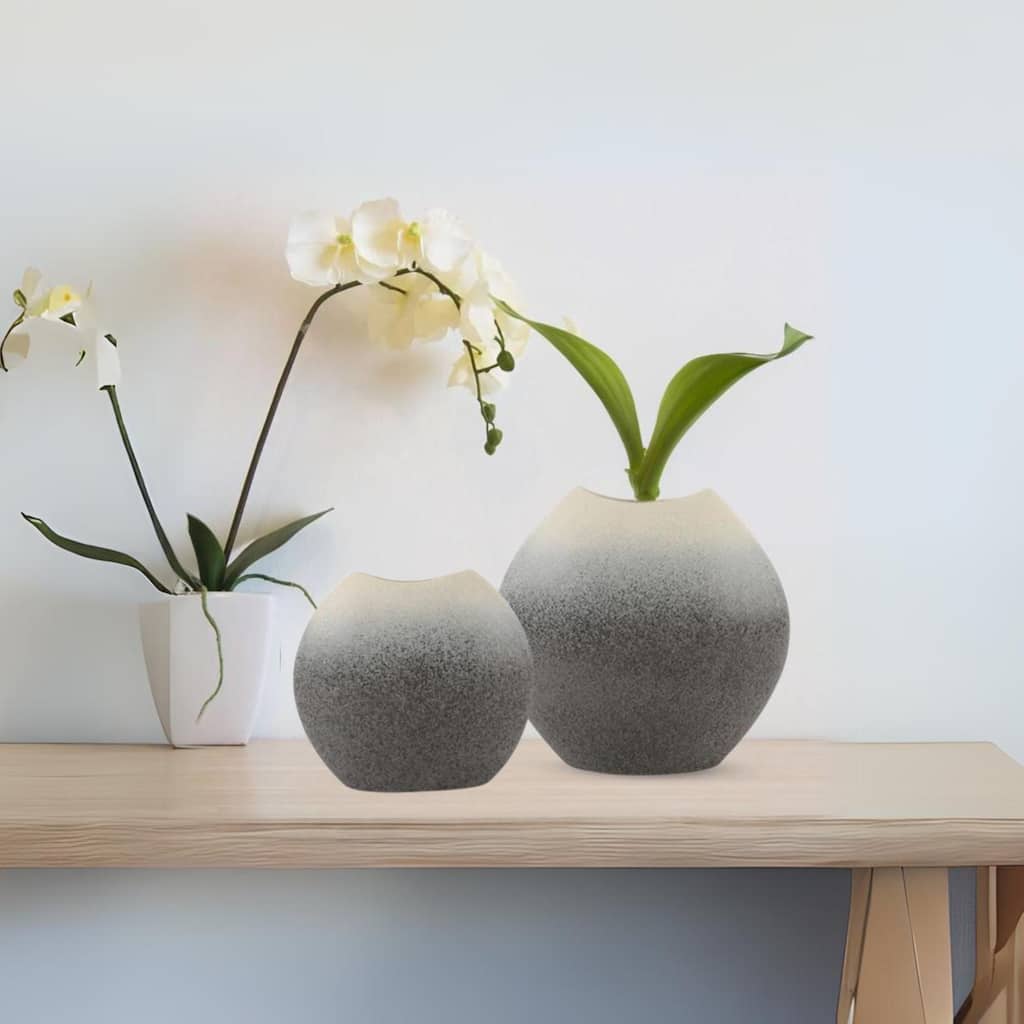 Gray Ceramic Decorative Vases, Modern Minimalist Set of Two Pieces