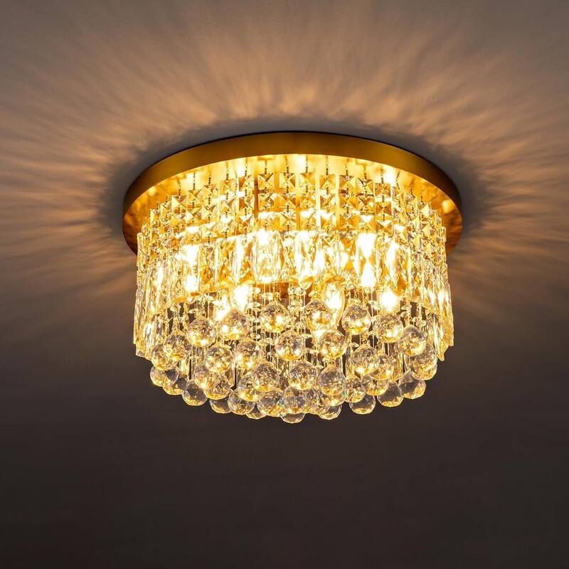 KAYLA 19-Lights High Ceiling Chandelier Modern Gold Crystal Chandeliers Large Foyer Chandelier Fixtures