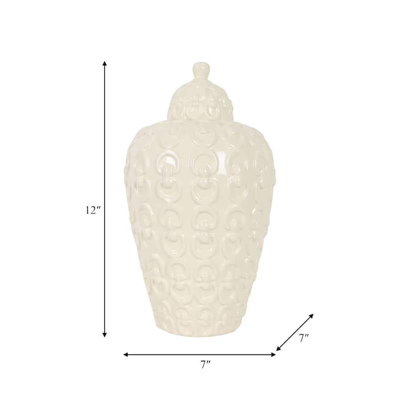 Sagebrook Home Ceramic 12" Chain Texture Jar, Round, 12"H, Chain