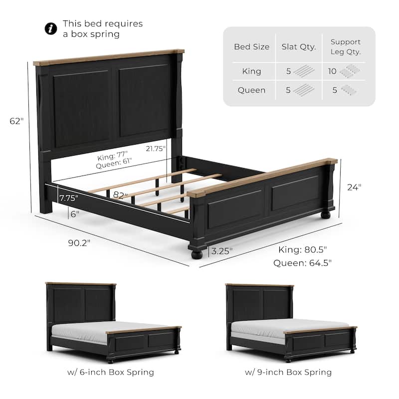 Furniture of America Lucan II 3-Piece Farmhouse Black Solid Wood Panel Bedroom Set