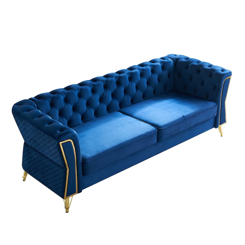 Modern Tufted Velvet Sofa 87.4 inch for Living Room Mint Green Color