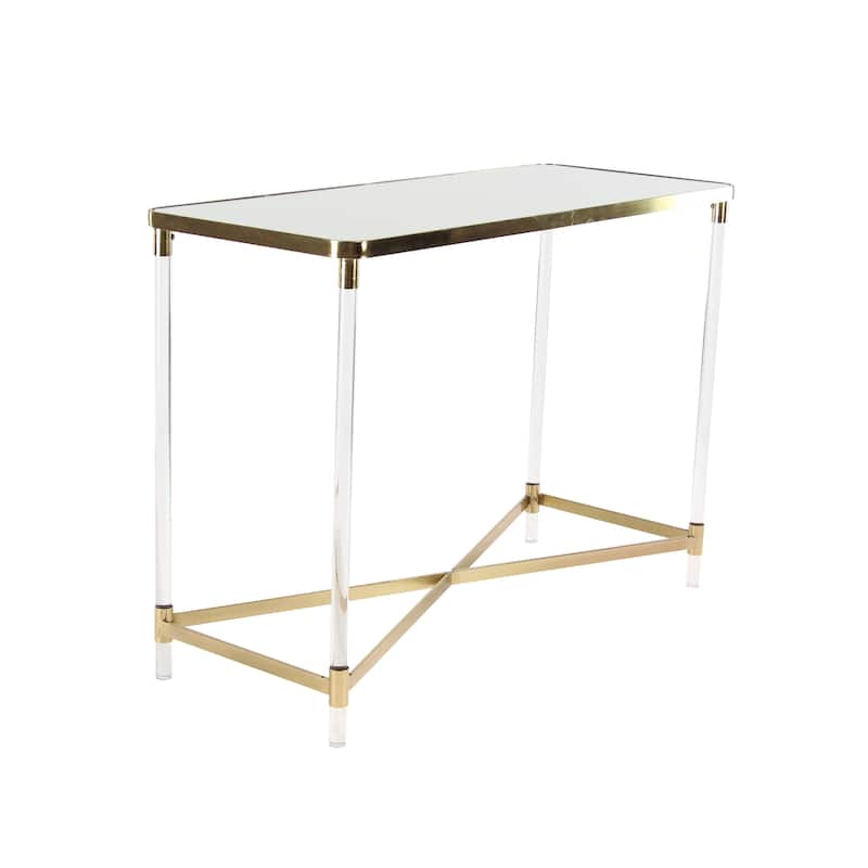 Gold Metal Console Table with Mirrored Top and Acrylic Legs
