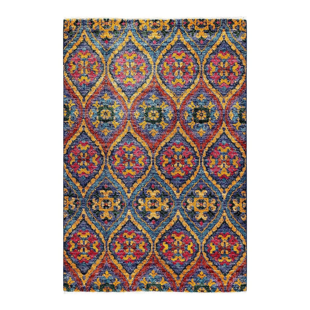 Overton Hand Knotted Wool Vintage Inspired Modern Contemporary Modern Multi Area Rug - 4' 0" x 6' 0"