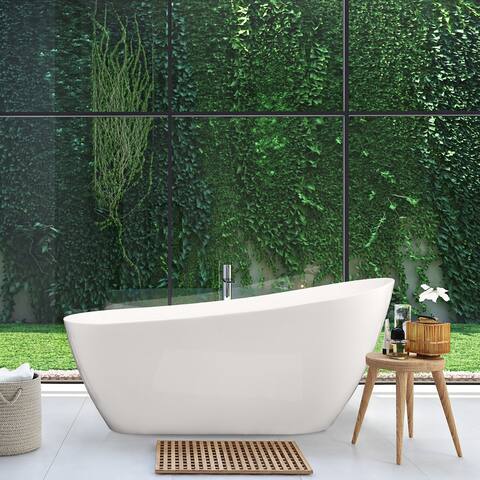 Altair Ipure 67" x 29" Flatbottom Freestanding Acrylic Soaking Bathtub in Glossy White