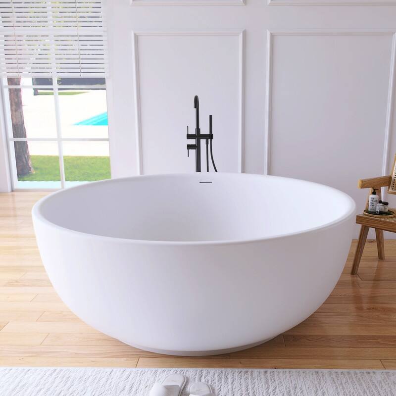 MEDUNJESS 59'' Freestanding Bathtub Solid Surface Soaking Tub - 59''