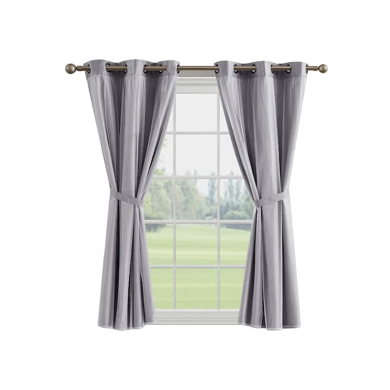 Creative Home Ideas Augusta Faux Silk Blackout with Sheer Overlay Grommet Window Curtain Panel Pair with Tiebacks