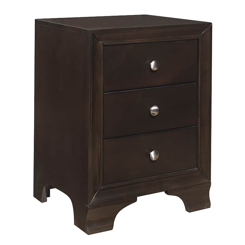 Folu 26 Inch Nightstand, USB Port, 3 Drawers with Chrome Knobs, Brown