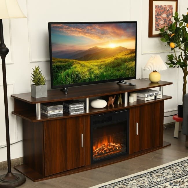 63" TV Entertainment Console Center with 2 Cabinets - 63" x 18" x 26" (L x W x H)