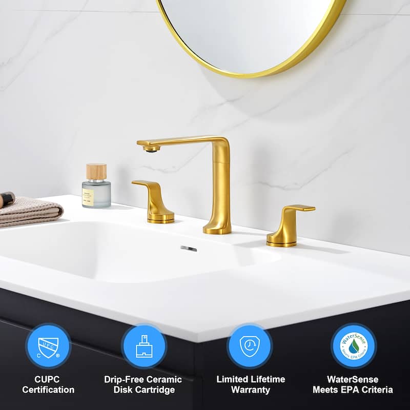 Varen 8 in. Widespread 2-Handle Bathroom Faucet with Drain - Brushed Gold